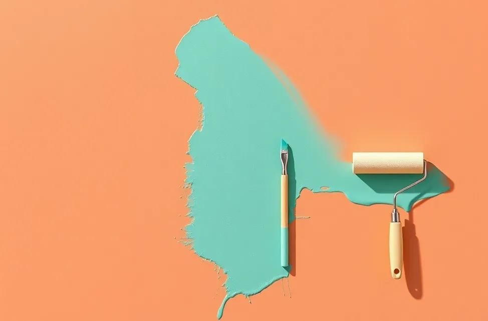 Outils de peinture disposés dans l'ordre des étapes du chantier