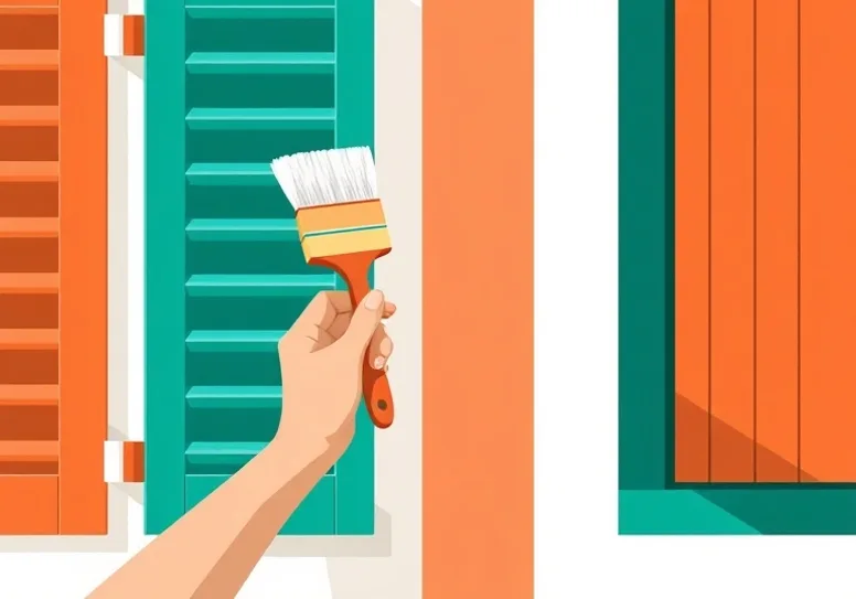 Mise en peinture au pinceau de volets et d'encadrements en bois